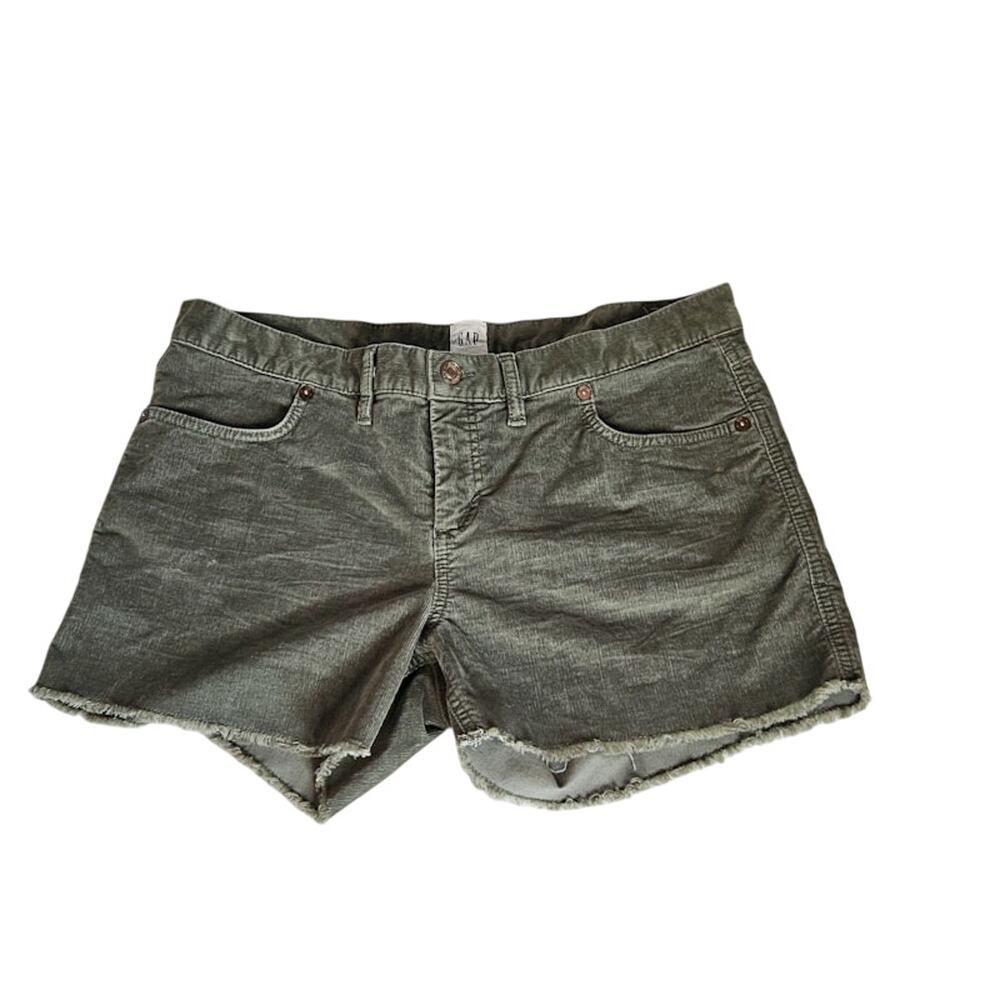 Gap Women's Olive Green Frayed Hem Shorts 12 Thin Corduroy Utility